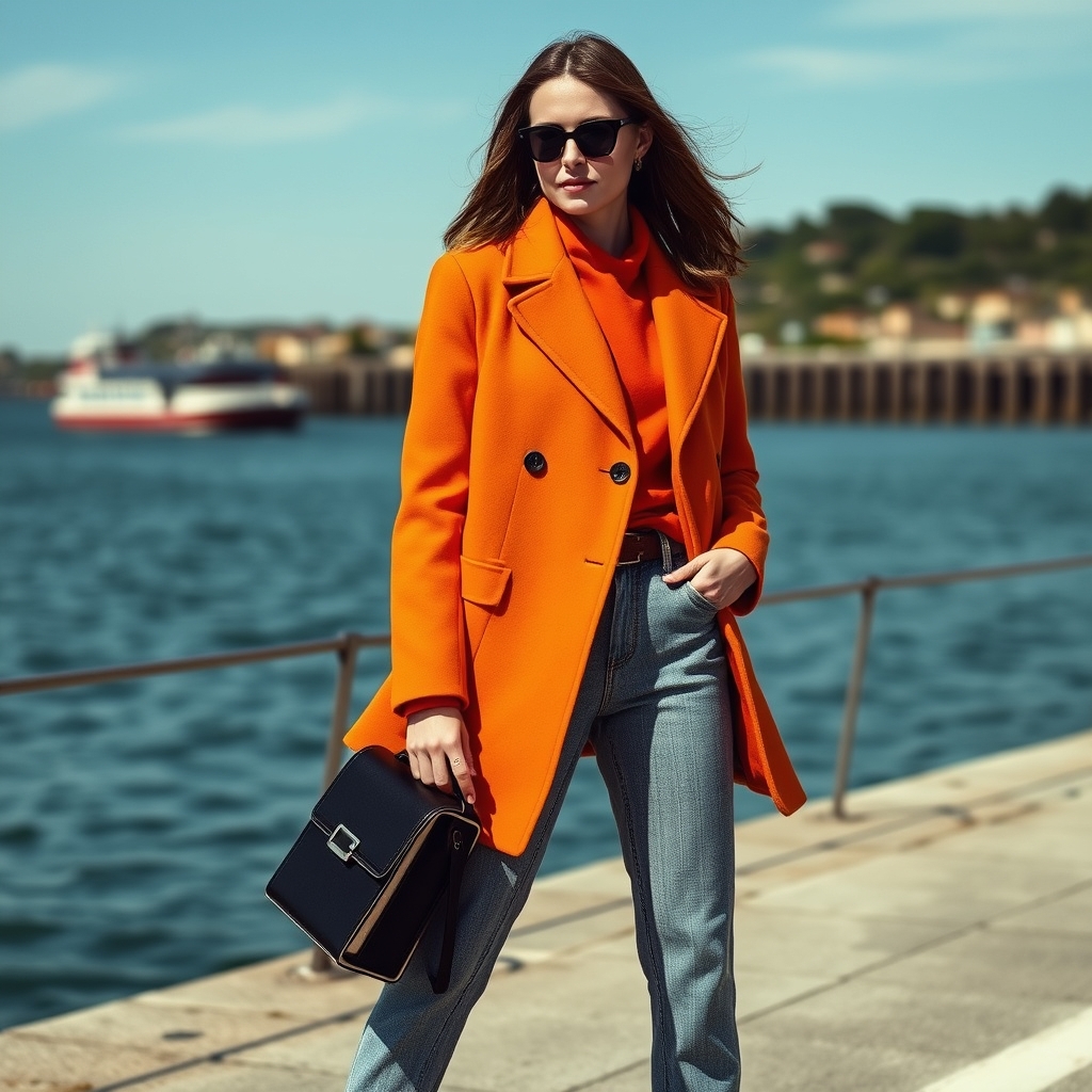 #Octave sac en cuir orange pleine fleur avec poignée et bandoulière amovible