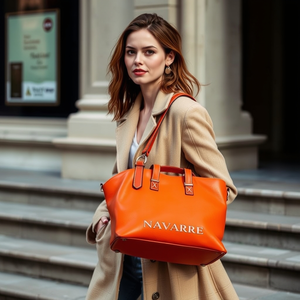 #Octave sac en cuir orange pleine fleur avec poignée et bandoulière amovible