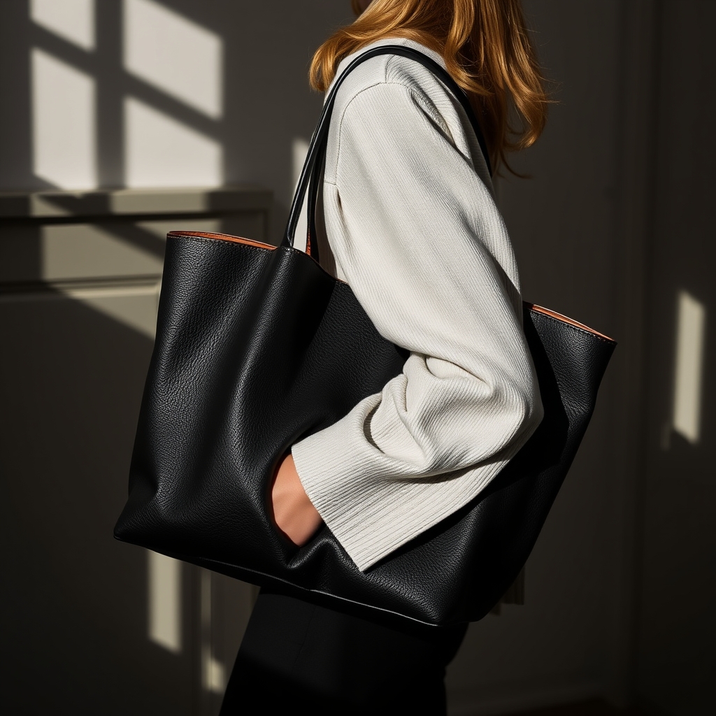 Grand cabas en cuir noir Jazou