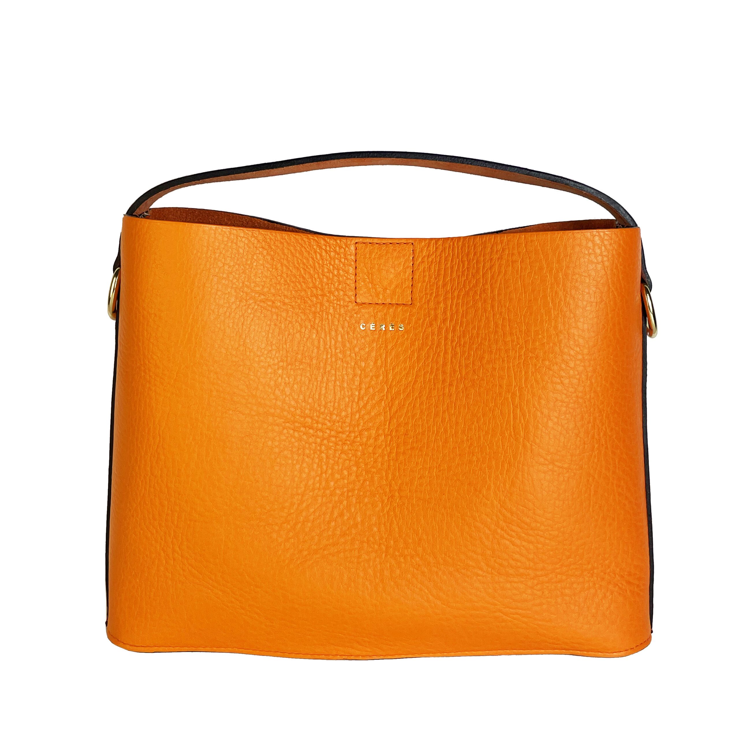 #Octave sac en cuir orange pleine fleur avec poignée et bandoulière amovible
